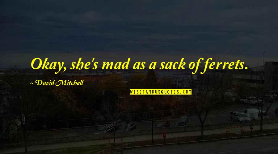 Antonakos Foundation Quotes By David Mitchell: Okay, she's mad as a sack of ferrets. Antonakos Foundation Quotes By David Mitchell: Okay, she's mad as a sack of ferrets.