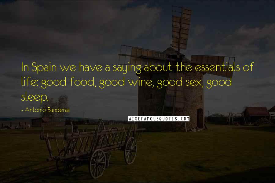 Antonio Banderas quotes: In Spain we have a saying about the essentials of life: good food, good wine, good sex, good sleep.