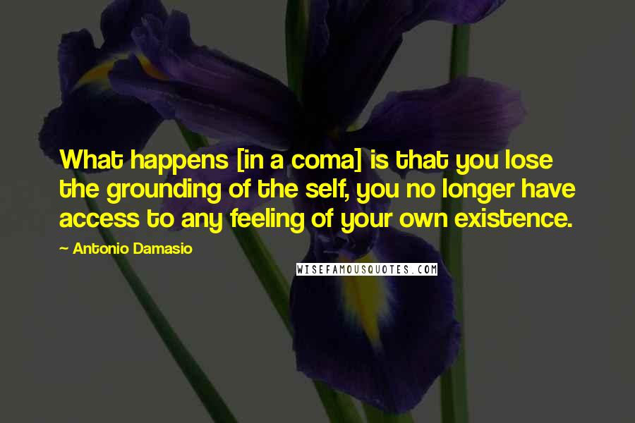Antonio Damasio quotes: What happens [in a coma] is that you lose the grounding of the self, you no longer have access to any feeling of your own existence.