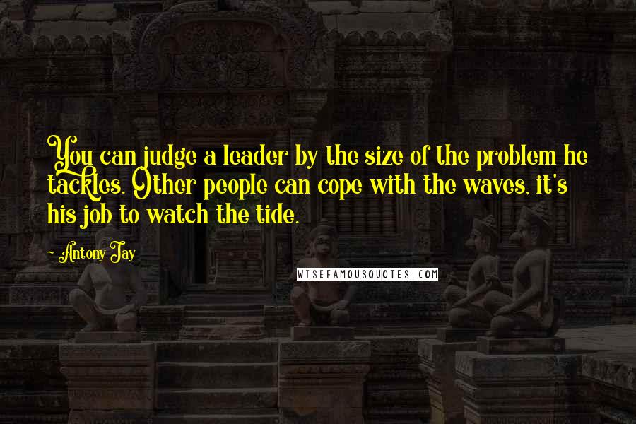 Antony Jay quotes: You can judge a leader by the size of the problem he tackles. Other people can cope with the waves, it's his job to watch the tide.