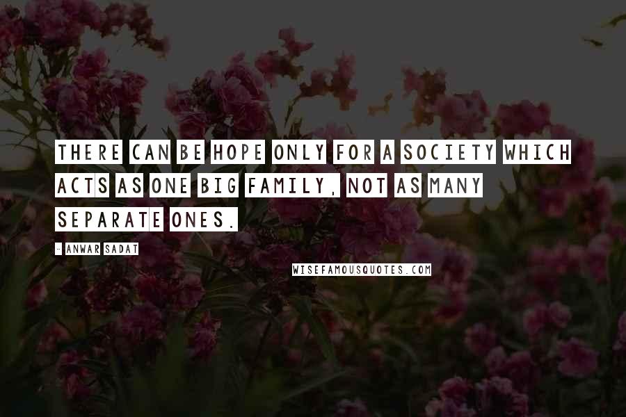 Anwar Sadat quotes: There can be hope only for a society which acts as one big family, not as many separate ones.