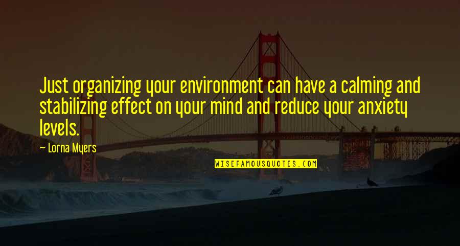 Anxiety Calming Quotes By Lorna Myers: Just organizing your environment can have a calming