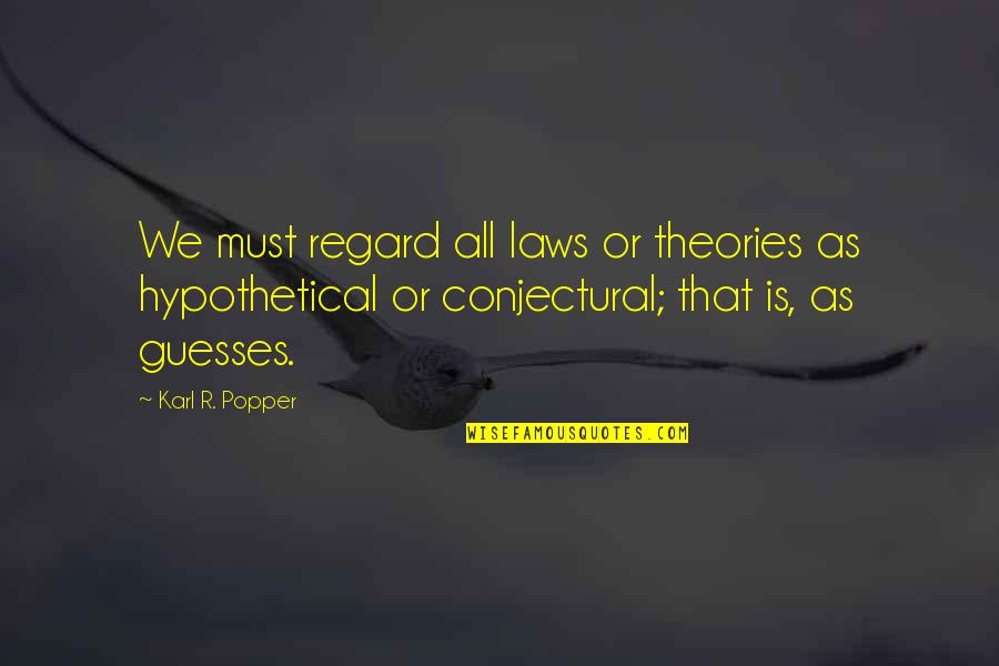 Any Guesses Quotes By Karl R. Popper: We must regard all laws or theories as