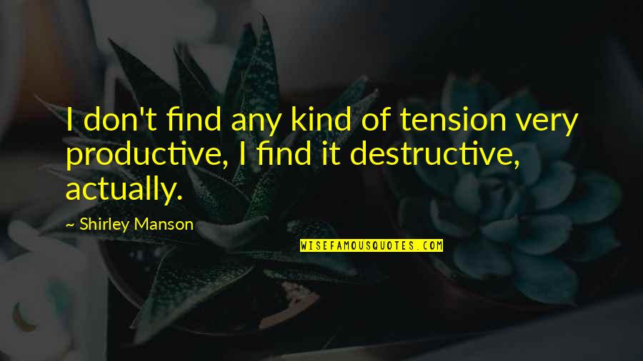 Any Kind Quotes By Shirley Manson: I don't find any kind of tension very