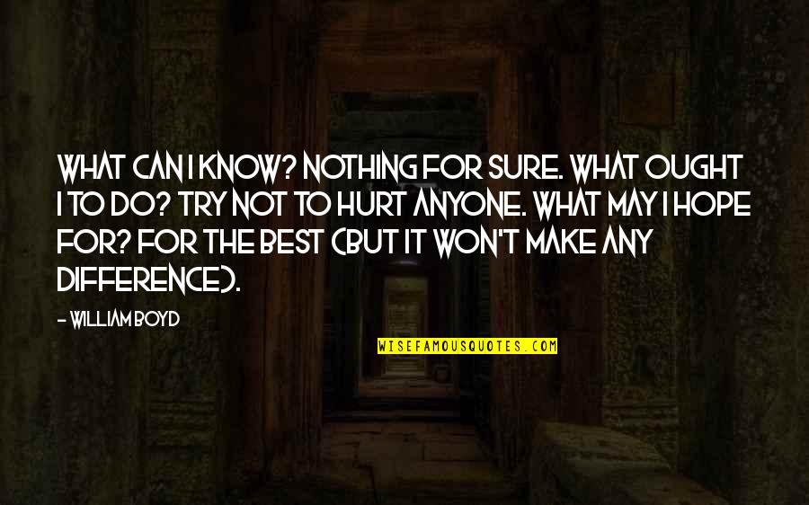 Anyone Can Hurt You Quotes By William Boyd: What can I know? Nothing for sure. What Anyone Can Hurt You Quotes By William Boyd: What can I know? Nothing for sure. What