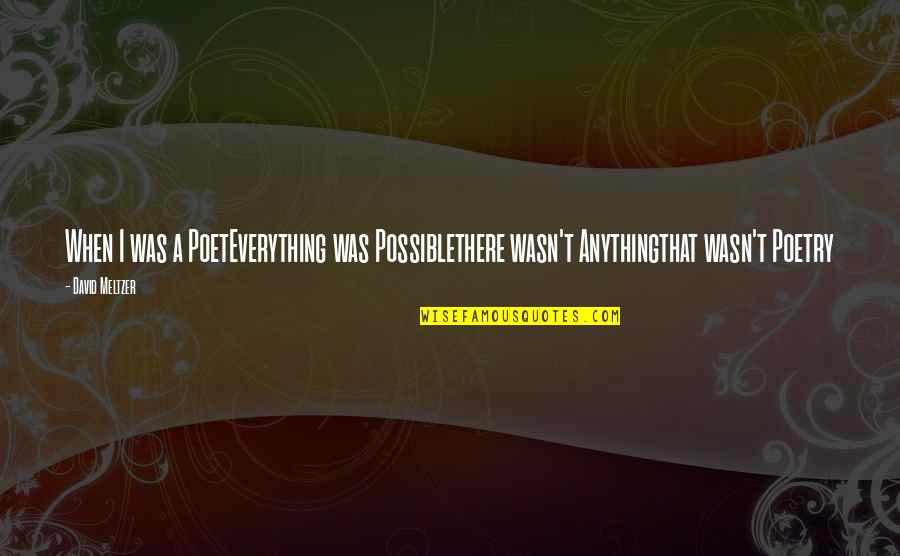 Anything And Everything Is Possible Quotes By David Meltzer: When I was a PoetEverything was Possiblethere wasn't