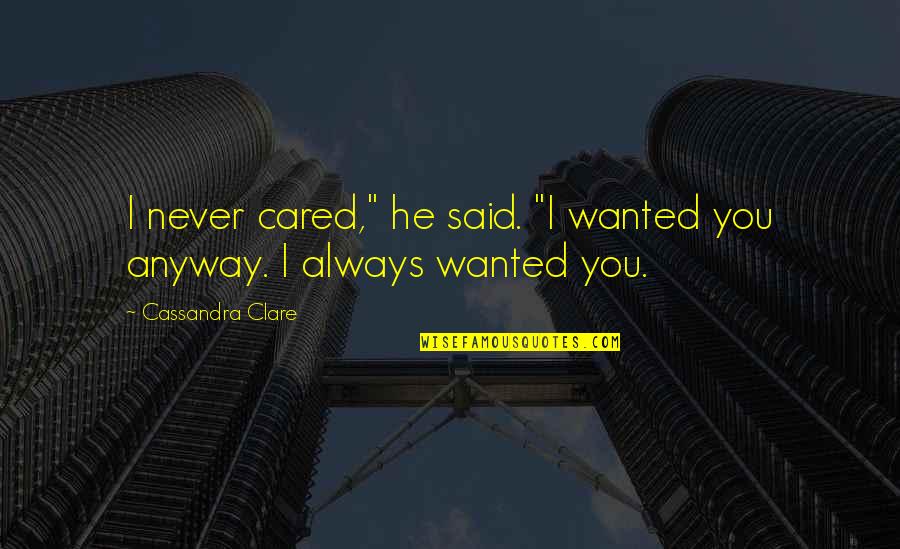 Anyway Quotes By Cassandra Clare: I never cared," he said. "I wanted you Anyway Quotes By Cassandra Clare: I never cared," he said. "I wanted you
