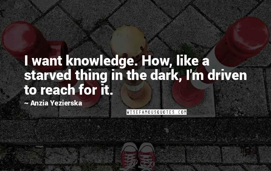 Anzia Yezierska quotes: I want knowledge. How, like a starved thing in the dark, I'm driven to reach for it.