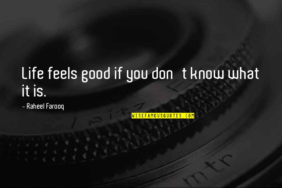 Aplidoana Quotes By Raheel Farooq: Life feels good if you don't know what