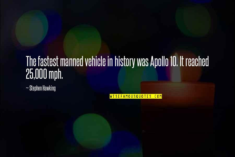 Apollo's Quotes By Stephen Hawking: The fastest manned vehicle in history was Apollo