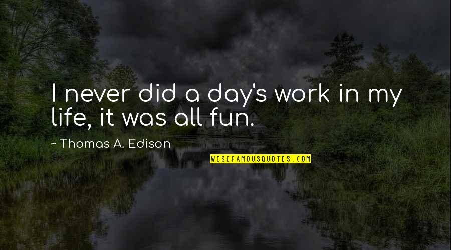 App To Make Quotes By Thomas A. Edison: I never did a day's work in my