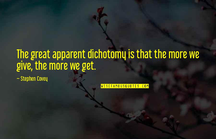 Apparent Quotes By Stephen Covey: The great apparent dichotomy is that the more