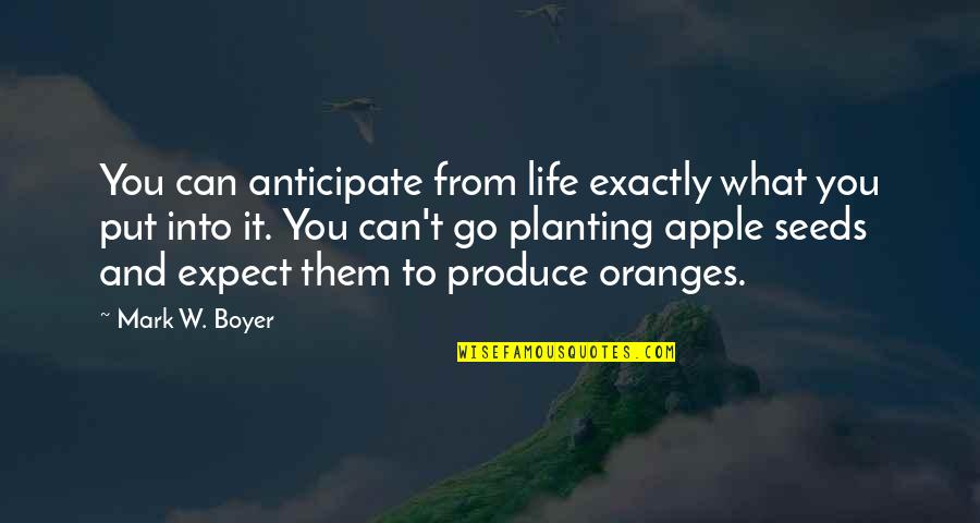 Apple Seeds Quotes By Mark W. Boyer: You can anticipate from life exactly what you