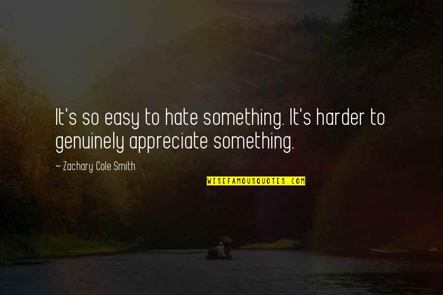 Appreciate It Quotes By Zachary Cole Smith: It's so easy to hate something. It's harder