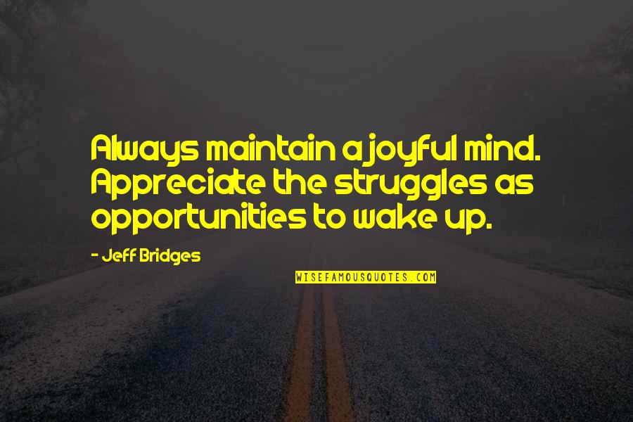 Appreciate Quotes By Jeff Bridges: Always maintain a joyful mind. Appreciate the struggles