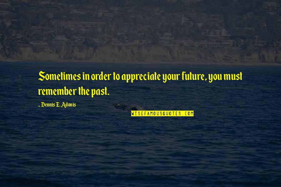 Appreciate The Now Quotes By Dennis E. Adonis: Sometimes in order to appreciate your future, you Appreciate The Now Quotes By Dennis E. Adonis: Sometimes in order to appreciate your future, you