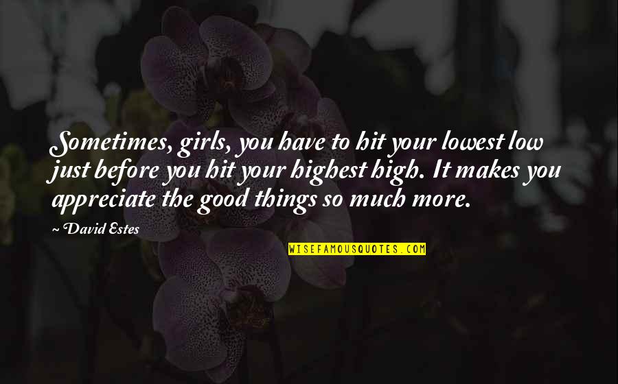 Appreciate The Things Quotes By David Estes: Sometimes, girls, you have to hit your lowest