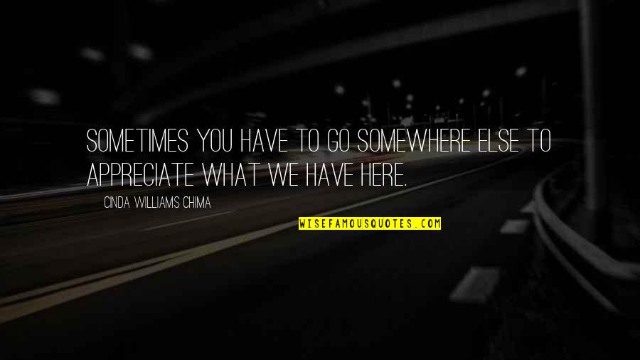 Appreciate What You Quotes By Cinda Williams Chima: Sometimes you have to go somewhere else to Appreciate What You Quotes By Cinda Williams Chima: Sometimes you have to go somewhere else to