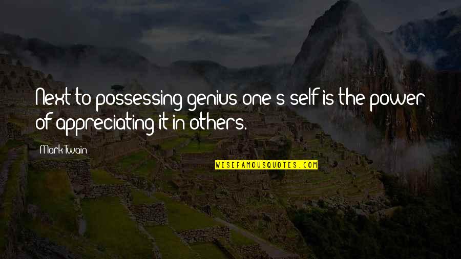 Appreciating Others Quotes By Mark Twain: Next to possessing genius one's self is the