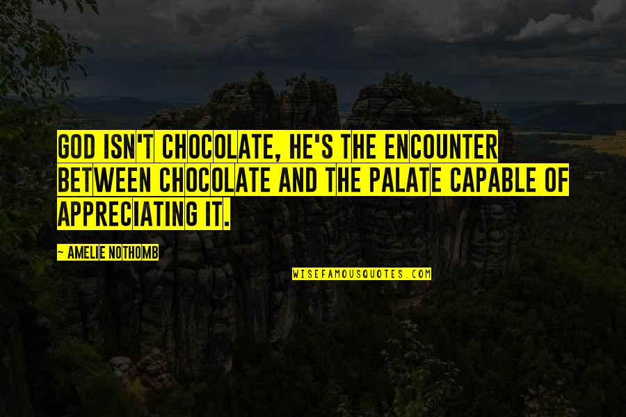 Appreciating Quotes By Amelie Nothomb: God isn't chocolate, he's the encounter between chocolate