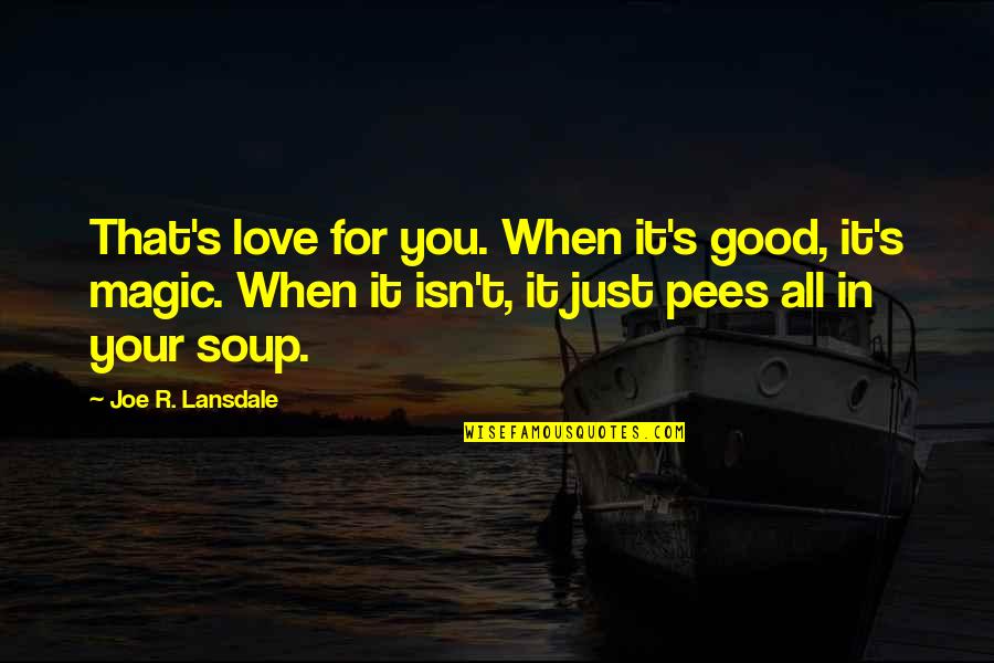 Appreciation Friendship Quotes By Joe R. Lansdale: That's love for you. When it's good, it's