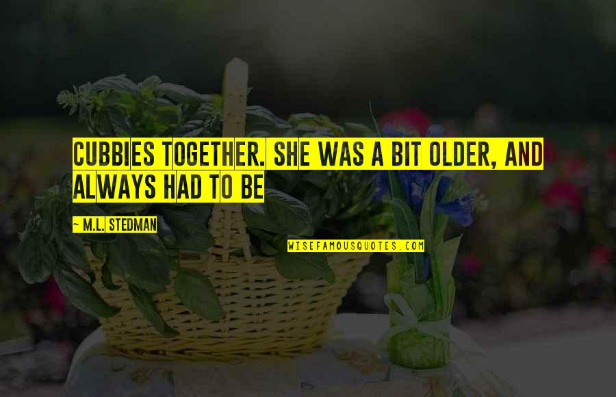 Appreciation Someone Quotes By M.L. Stedman: cubbies together. She was a bit older, and Appreciation Someone Quotes By M.L. Stedman: cubbies together. She was a bit older, and