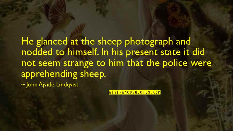 Apprehending Quotes By John Ajvide Lindqvist: He glanced at the sheep photograph and nodded