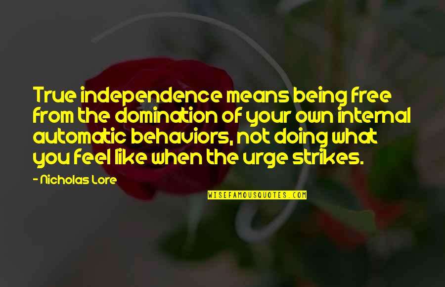 Apprehensions At The Southern Quotes By Nicholas Lore: True independence means being free from the domination