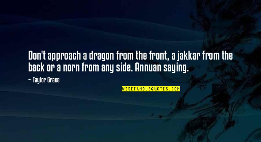 Approach Quote Quotes By Taylor Grace: Don't approach a dragon from the front, a