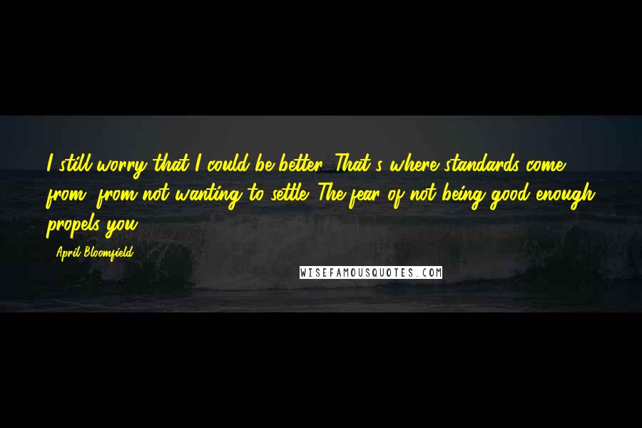 April Bloomfield quotes: I still worry that I could be better. That's where standards come from, from not wanting to settle. The fear of not being good enough propels you.