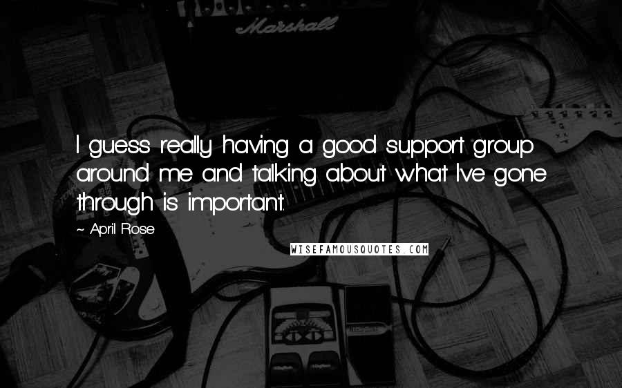 April Rose quotes: I guess really having a good support group around me and talking about what I've gone through is important.