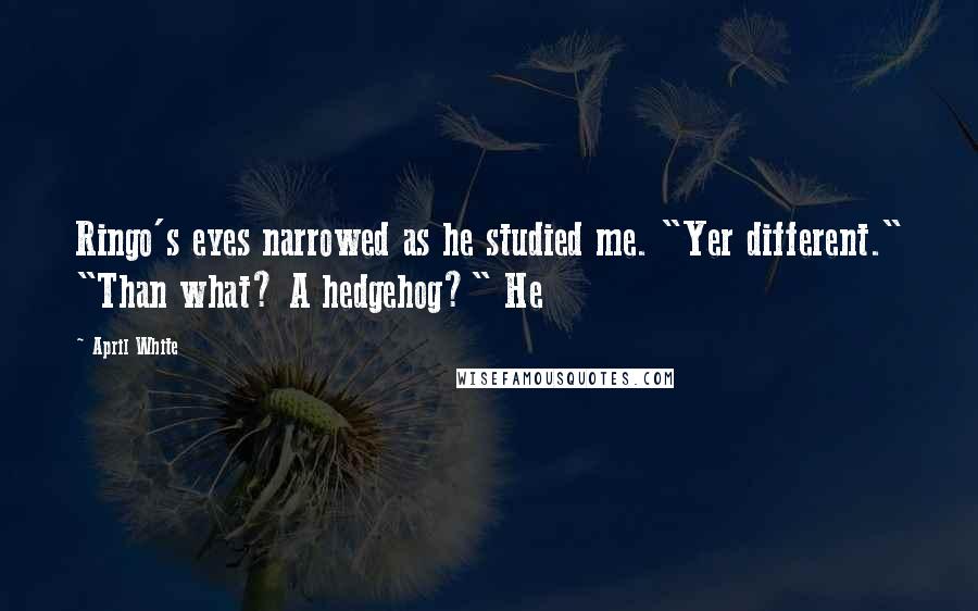 April White quotes: Ringo's eyes narrowed as he studied me. "Yer different." "Than what? A hedgehog?" He