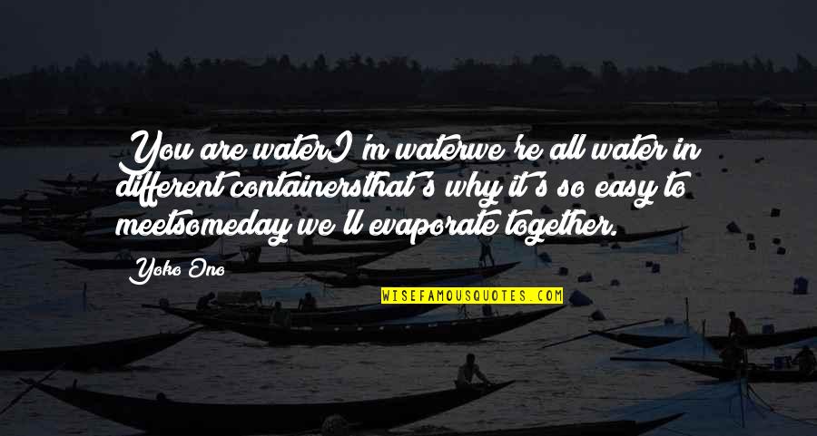 Aproveitamento De Arroz Quotes By Yoko Ono: You are waterI'm waterwe're all water in different Aproveitamento De Arroz Quotes By Yoko Ono: You are waterI'm waterwe're all water in different