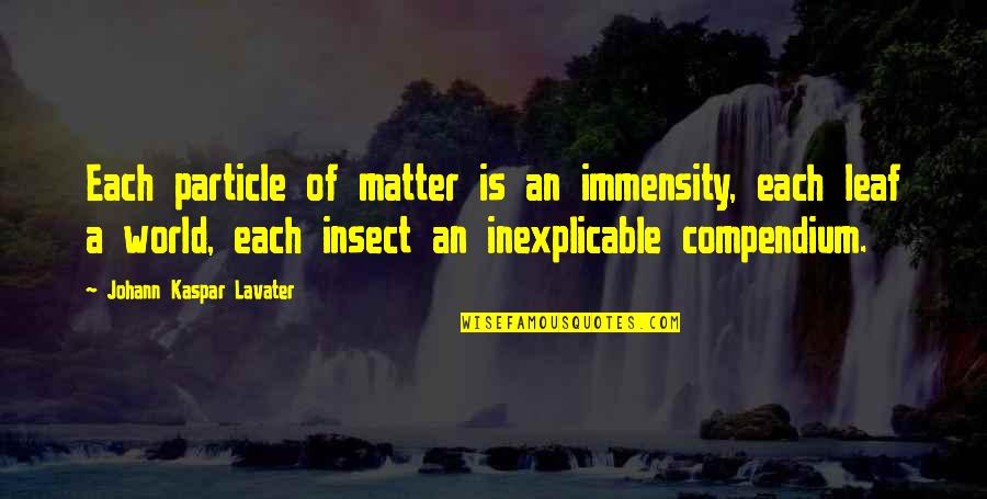 Aragog Lego Quotes By Johann Kaspar Lavater: Each particle of matter is an immensity, each