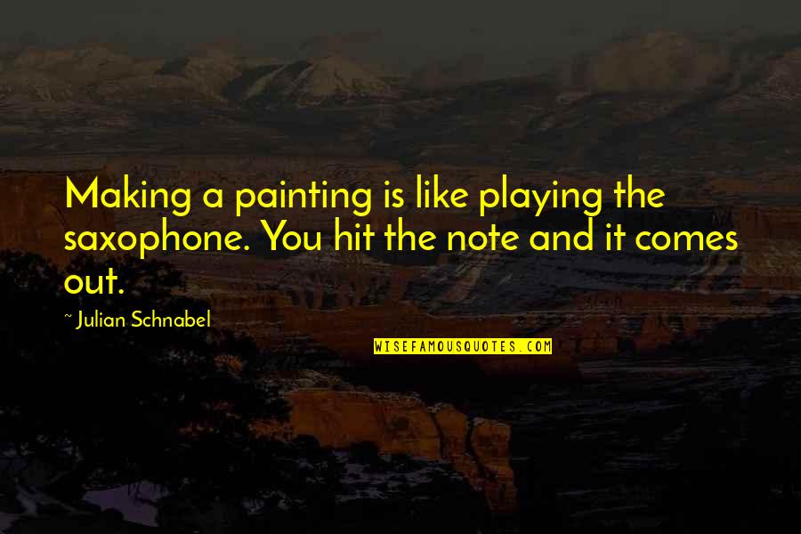 Aramaic Dictionary Quotes By Julian Schnabel: Making a painting is like playing the saxophone.