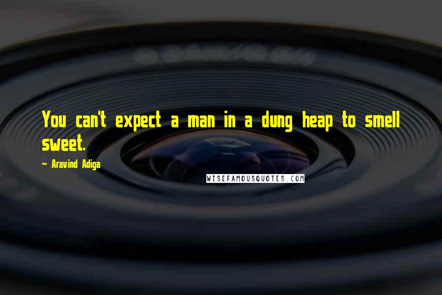 Aravind Adiga quotes: You can't expect a man in a dung heap to smell sweet.