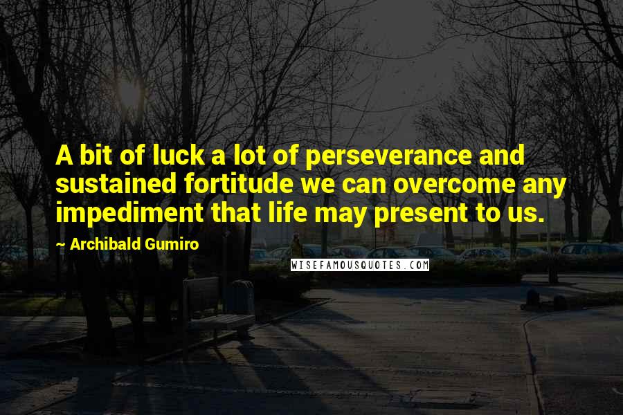 Archibald Gumiro quotes: A bit of luck a lot of perseverance and sustained fortitude we can overcome any impediment that life may present to us.