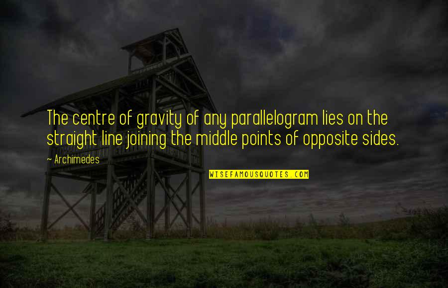 Archimedes Quotes By Archimedes: The centre of gravity of any parallelogram lies