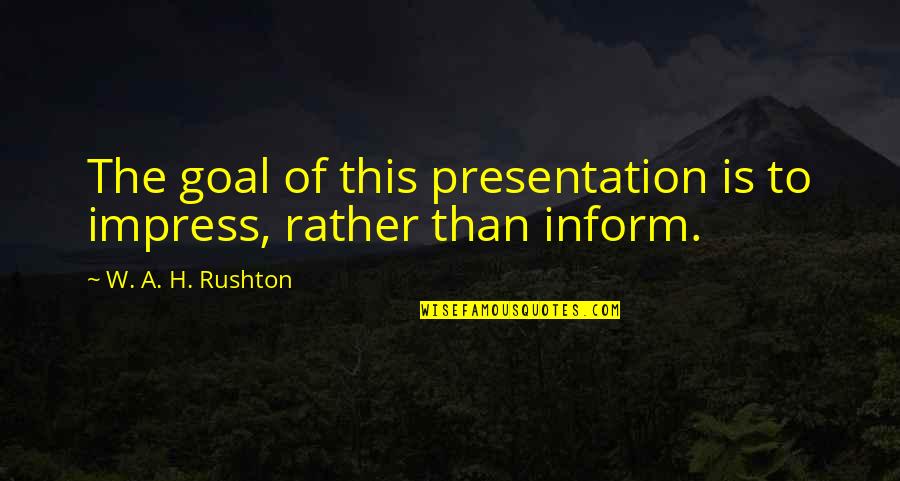Ardern New Zealand Quotes By W. A. H. Rushton: The goal of this presentation is to impress, Ardern New Zealand Quotes By W. A. H. Rushton: The goal of this presentation is to impress,