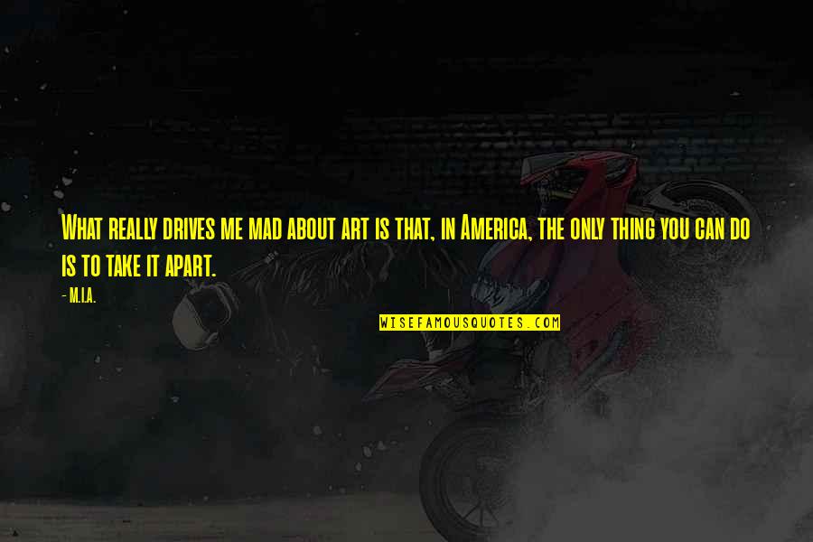 Are U Mad At Me Quotes By M.I.A.: What really drives me mad about art is