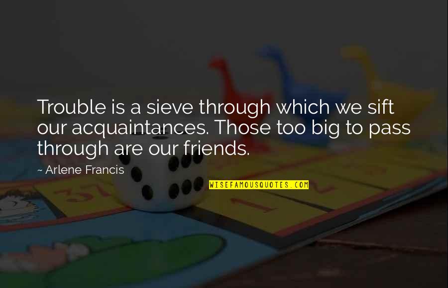 Are We Friends Quotes By Arlene Francis: Trouble is a sieve through which we sift