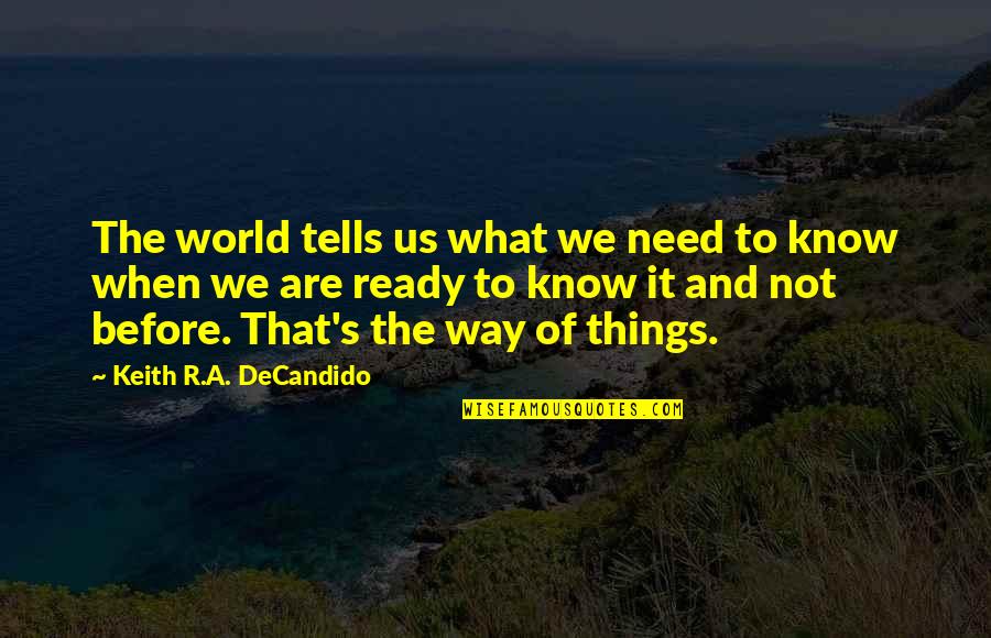 Are We Ready Quotes By Keith R.A. DeCandido: The world tells us what we need to