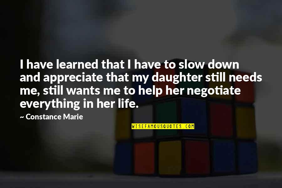 Are You Down For Me Quotes By Constance Marie: I have learned that I have to slow