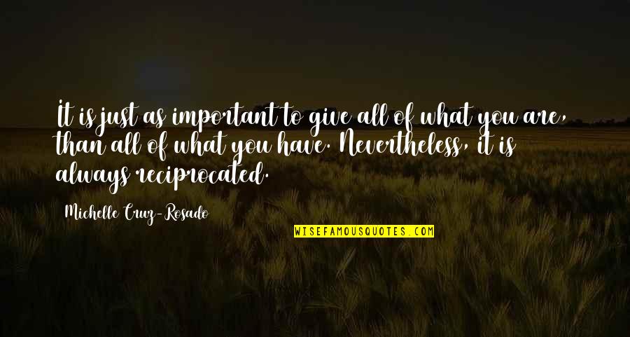 Are You Important Quotes By Michelle Cruz-Rosado: It is just as important to give all