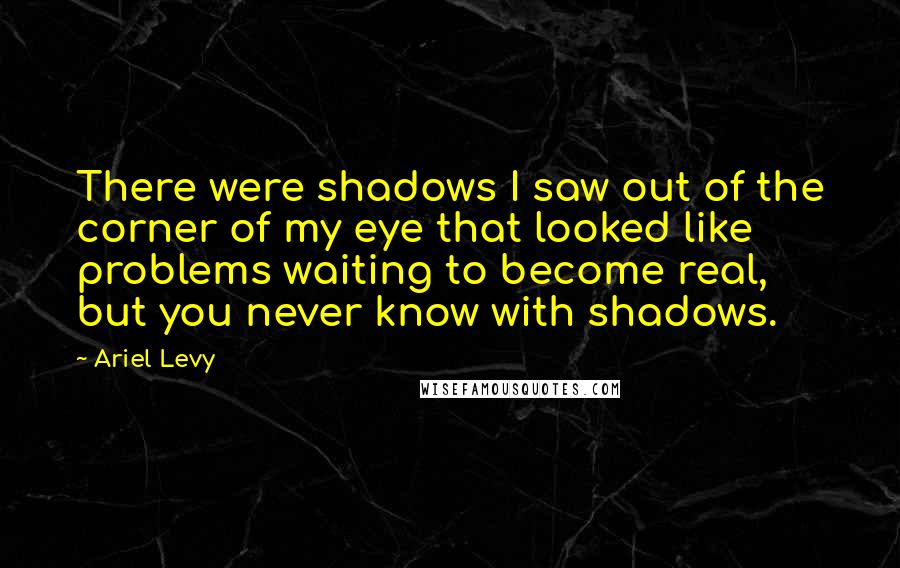 Ariel Levy quotes: There were shadows I saw out of the corner of my eye that looked like problems waiting to become real, but you never know with shadows.