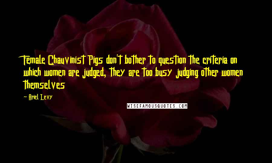 Ariel Levy quotes: Female Chauvinist Pigs don't bother to question the criteria on which women are judged, they are too busy judging other women themselves