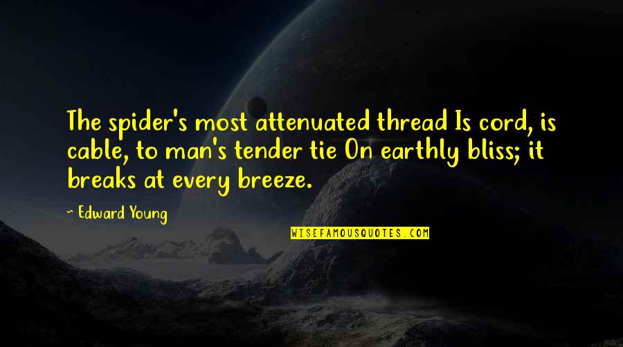 Aries Taurus Cusp Quotes By Edward Young: The spider's most attenuated thread Is cord, is