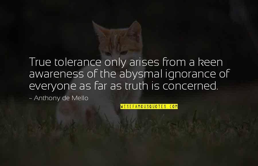 Arises Quotes By Anthony De Mello: True tolerance only arises from a keen awareness