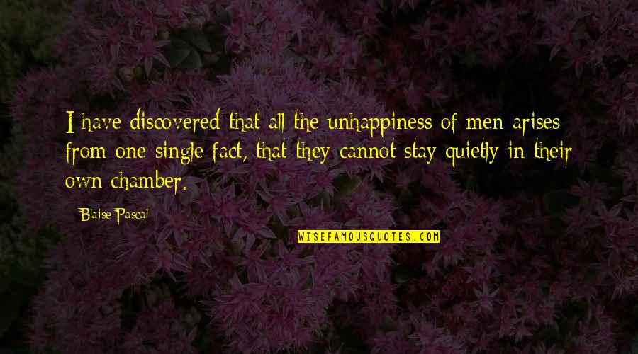 Arises Quotes By Blaise Pascal: I have discovered that all the unhappiness of