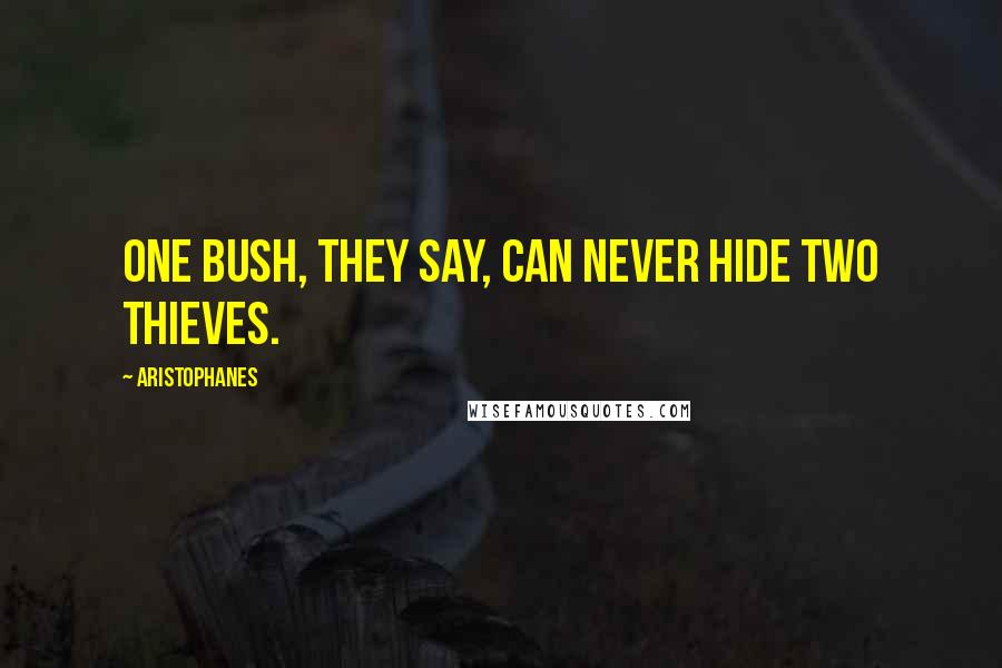 Aristophanes quotes: One bush, they say, can never hide two thieves. Aristophanes quotes: One bush, they say, can never hide two thieves.